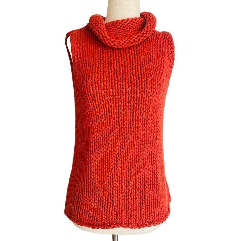 The Limited Hand Knit RARE Mock Neck Sleeveless Sweater/ Vest Orange Fall L AG23